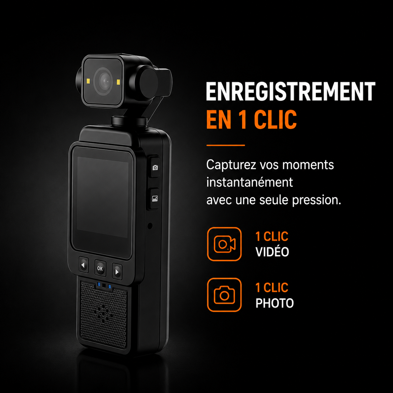 Caméra de poche 4K stabilisée – carte 64 Go incluse