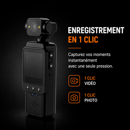 Caméra de poche 4K stabilisée – carte 64 Go incluse